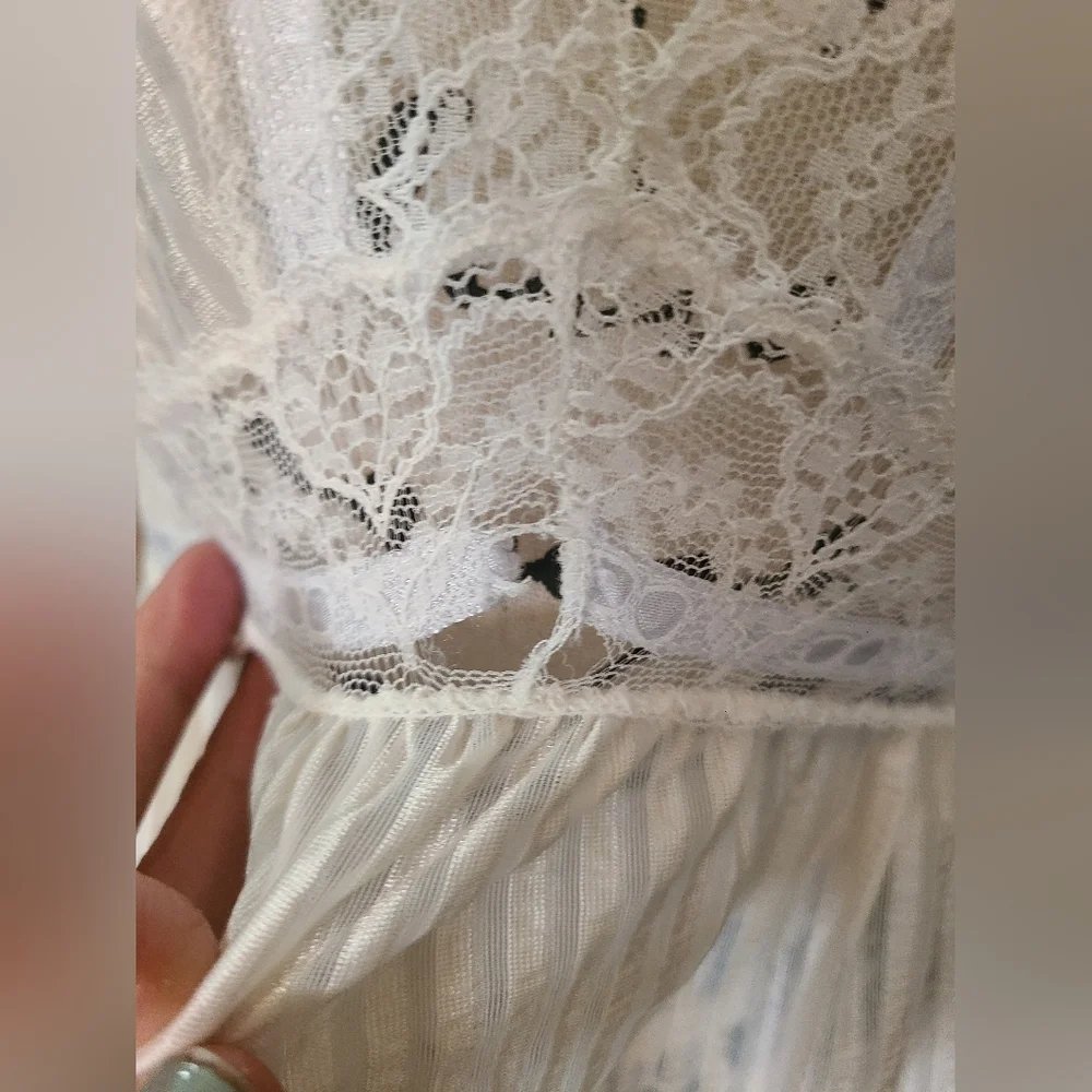 Gilead Vintage Lace Trim Empire Waist Striped  Slip Dress Nightgown - Picture 3 of 5